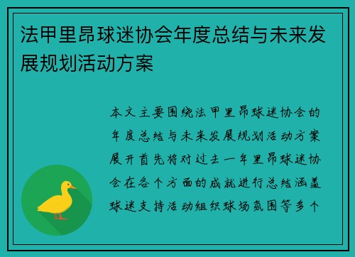 法甲里昂球迷协会年度总结与未来发展规划活动方案