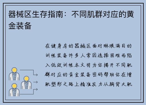 器械区生存指南：不同肌群对应的黄金装备