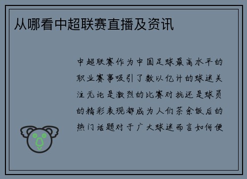 从哪看中超联赛直播及资讯